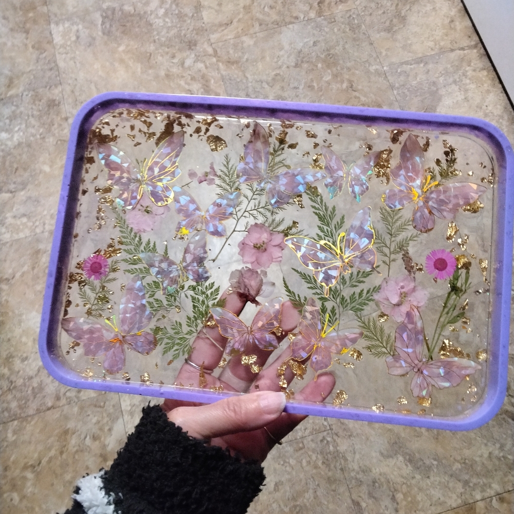 Purple Butterfly Floral Tray